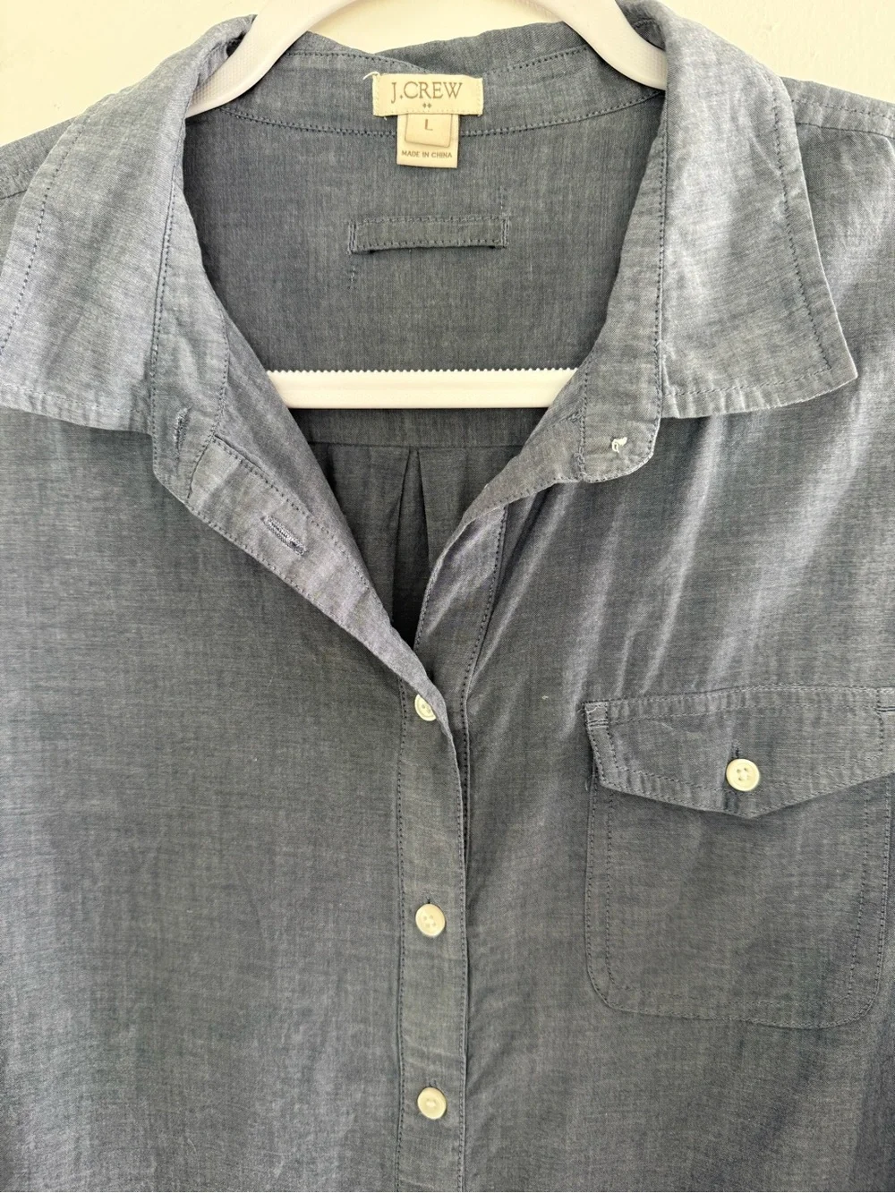 J.Crew Women’s L Blue Chambray Popover Shirt Roll Tab Sleeve